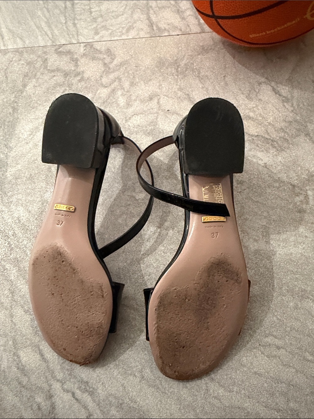 Gucci Horsebit Sandals Black Leather Pink Insole Low Heel Size 7 - Picture 2 of 5